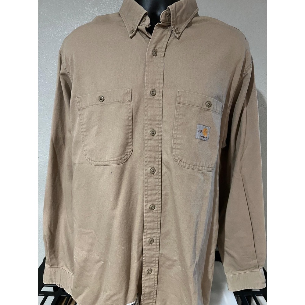 Y2K Carhartt FR Work Shirt Mens Large Tall Khaki Good Flame Resistant FRS092 KHI